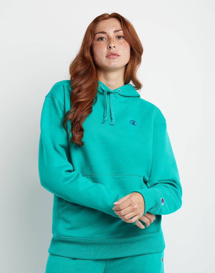 Champion Dame Hættetrøje Turkis - Powerblend Fleece Oversized - Danmark XNM-974236